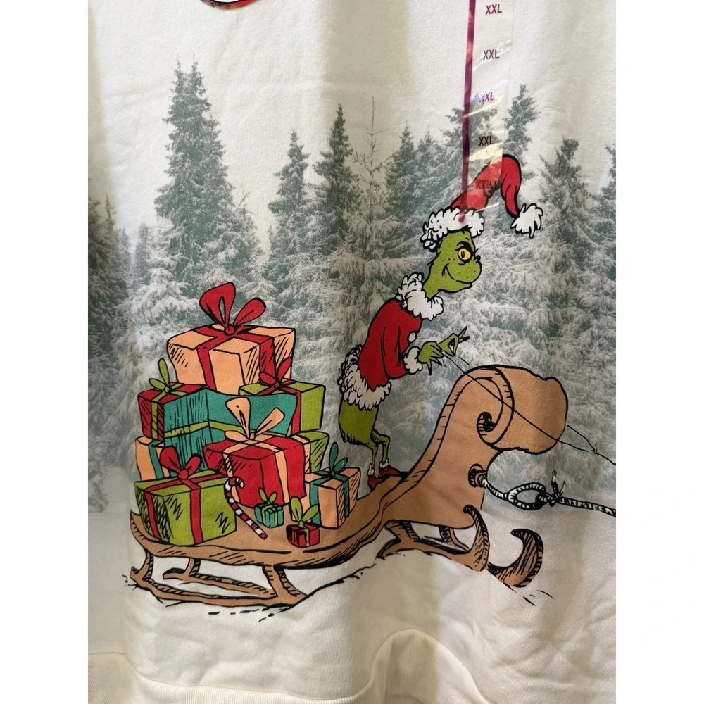 Dr. Seuss Adult Front-and-Back The Grinch Graphic Sweatshirt-Cream Sz XXL NWT